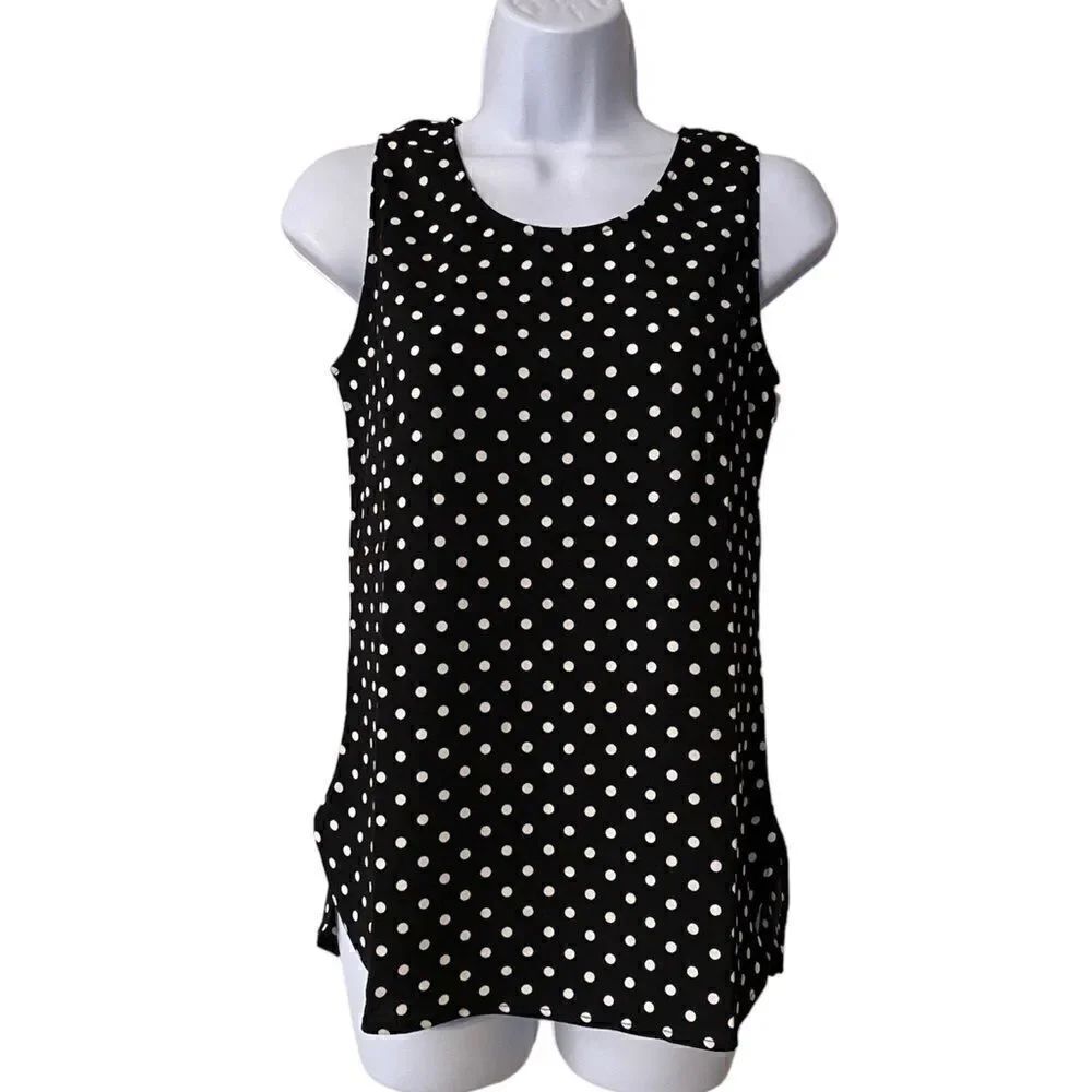 Halogen Black-White Polka Dot Sleeveless Top